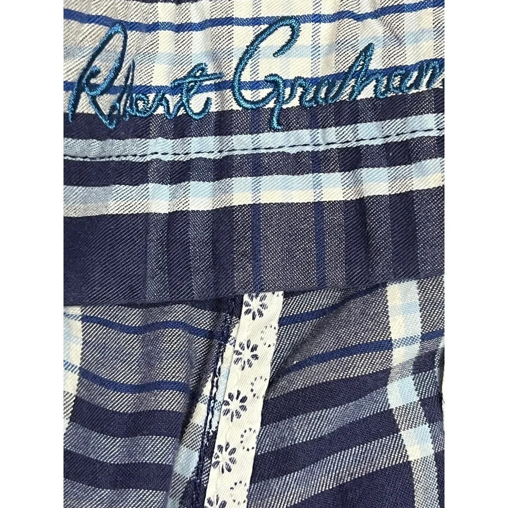 Robert Graham Plaid Shorts Mens 42 Navy Blue White Classic Fit Cotton Flat Front